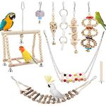 Seahelms 8Pcs Parrot Toys Birds Budgie Cage Toys Cockatiel Bird Chewing Natural Wood Hammock Hanging Bell Bird Cage Swing Toys for Cockatiel, Finches,Small Parakeets, Budgie and Macaws (log)