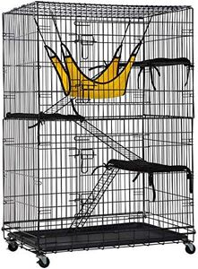 BestPet 4-Tier 48 Inches Cat Cage Crate Cat Kennel Cat Playpen with Free Hammock 3 Cat Bed 2 Front Doors 2 Ramp Ladders Perching Shelves