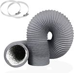 6 Inch 16FT Tumble Dryer Vent Hose, 150mm Aluminum Clothing Air Ducting, Gray PVC Lightproof Exhaust Hose for Extractor Fan and Grow Tent, 2 Clamps Include…