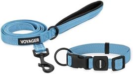 Voyager Reflective Dog Leash Collar Set with Neoprene Handle Supports Small, Medium, and Large Breed Puppies, Cute and Heavy Duty for Walking, Running, and Training - Baby Blue, M