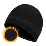 Oversize XXL Mens Beanie Hat for Big Heads 23.6"-25.6", Large Winter Warm Knit Skull Cap Ribbed Stocking Hat Toboggan Cap Black