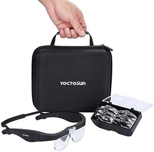 YOCTOSUN Magnifying Glasses with 2 LED Lights,4 Detachable Lenses, Storage Case, Head Strap, Hands Free Headband Magnifier for Close Work, Jewelry, Hobby,Crafts