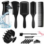 14pcs Hair Brush Set for Women and Men, Detangling Brush for Black Natural Hair, Curly Hair Brush Set with Spray Bottle for American/African Hair of 2a-4c Texture, Brush Set for Hair Styling