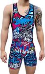 TRI-TITANS Graffiti Dope Wrestling Singlet Youths and adult Mens sizes, Blue, Youth Large