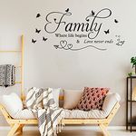 Family Where Life Begins and Love Never Ends Sayings Wall Stickers Family Letter Quote Removable Vinyl Decal Art Mural Wall Decor for Living Room Bedroom Kitchen