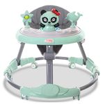 Foldable Baby Walker - Multifunctional Walker with 6 Adjustable Heights, Activity Center, Portable Music, Toys, Food Tray & Silent Wheels - Baby Walker for Boys & Girls 6 Months+ - Easy Fold (Green)