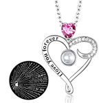 Zavest Birthday Gifts Women I Love You Necklace 100 Languages October Birthstone Pink Tourmaline Jewellery Wife Mum Heart Pendant Sterling Silver Her