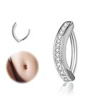 ZS 14G Clicker Belly Button Rings for Women, 925 Sterling Silver Belly Barbell Piercing Simulated Diamonds Rivet Reverse Curved Navel Barbell Body Jewelry (Diamonds,10mm)