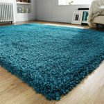 PRIME PLUS EXTRA THICK HEAVY 5CM PILE SOFT SHAGGY RUGS MODERN AREA RUGS BEDROOM HALL RUGS (Teal Blue, 80 x 150cm)