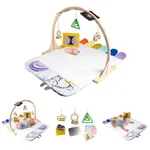 Curious Cub Baby Play Gym-Playmat, Newborn Baby Toy Gift, Baby Activity Gym, Wooden Playgym for Babies, 3 Wooden Baby Mobile Rattles, Sensory Mat, Wooden Play Gym, Hanging Toys, Baby Mirror