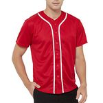 TOPTIE Mens Baseball Jersey Plain Button Down Shirts Team Sports Uniforms-Red White-M