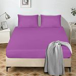 My home store Fitted Sheet 25 cm Deep Brushed Microfiber Ultra Soft No-Iron Wrinkle-Resistant Plain Dyed Fitted Bed Sheets Hypoallergenic Breathable Sheets (Purple, Double)