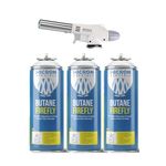 Micron Aerosols® Butane Firefly | Butane Gas Cartridge | 400ml | For Portable Gas Stoves, Flame Guns, Flame Throwers (Flame Gun & 400 Ml X 3)