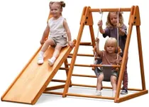 Avenlur 4-in-1 Juniper Outdoor Play Gym - Jungle Gym Playset with Baby Swing, Slide, Ladder, and Climbing Wall - Foldable Wooden Playset - Outdoor Jungle Gym for Kids Ages 18mo to 6yrs