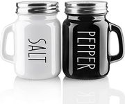 Salt and Pepper Shakers Set, ZOSUJO 4 oz Cute Salt Pepper Shaker, Kitchen Decor for Home Restaurants Wedding, Glass Black White Shaker Sets with Stainless Steel Lids