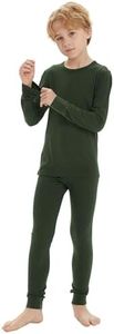 Iguana Unisex Kids 100% Merino Wool Base Layer Set Midweight Thermal Underwear Sets for Girls and Boys Army Green 3-4