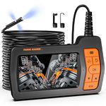 TURN RAISE Borescope Triple Lens 50FT Inspection Camera, Endoscope 5" IPS Screen 1080P Sewer Inspection Camera Split Screen Semi-Rigid Cable Waterproof Drain Camera