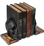 Skull Book Ends Gothic, Lifesize Human, Heavy-Duty Bookends, Skeleton Decorations, Bookends for Shelves, Heavy Books, Black Skull Design Bookend 7x5.1x6.3, Spooky Decor, Holiday