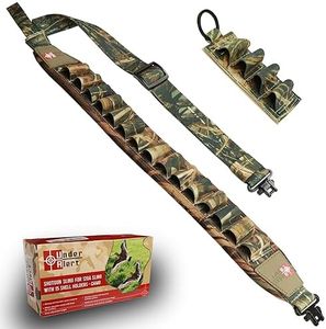 Underalert Shotgun Sling for 12ga Gun Sling for Shotgun with 15 Shell Holders, Hunting Gun Strap for Shotgun, Rifle Sling with Swivels Sling Shot Gun 2 Point Bandolier Belt, (Waterfowl Camo)