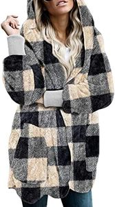 Dokotoo Womens Casual Ladies Fashion 2024 Chunky Fuzzy Winter Fall Open Front Plaid Fluffy Hoodies Fleece Cardigans Sweaters Jackets Coats Outerwear Black Small