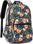 Leaper Stylish School Backpack for Girls Women Laptop Backpack Water-resistant Travel Bag Satchel College Backpack Bookbag, Dark Blue-orange Flower