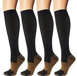 4 Pairs Copper Compression Socks for Men & Women 15-20 mmHg Medical Graduated Compression Stockings for Sports Running Plantar Fasciitis Nurses Shin Splints Diabetic