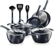 NutriChef 11 Pc Blue Diamond Nonstick Ceramic Cookware Set - Durable Pots and Pans with Cool-Touch Handles, Lids, Utensils