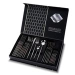 24-Piece Stainless Steel Cutlery Set, Mirror Polished Tableware, Dishwasher Safe, Suitable for Housewarming Gift, Dining Table Decor (Black)