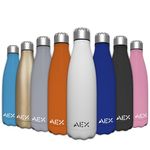 AEX Insulated Water Bottle | Double Wall Vacuum Stainless Steel Flask Water Bottle | Leak Proof Hot Cold Sports Water Bottle | Reusable | 500ml Matt White Water Bottle