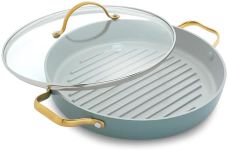 Greenpan Padova Hard Anodized Healthy Ceramic Nonstick, 28 cm Grill Pan, PFAS-Free, Induction, Gold Handle, Oven Safe, Light Blue