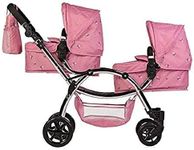 Roma Darcie Twin Dolls Pram in Pink, Suitable From 3 to 16 Years, Adjustable Handle Height, 16 Combinations, Double Dolly Toy Stroller For Christmas, Ideal For Reborn Dolls