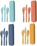 4 Sets Wheat Straw Cutlery Portable Cutlery，Reusable Travel Flatware Set， Spoon Fork Knife, Travel Utensil. Lunch Boxes Workplace Camping School Picnic or Daily Use(Green,Yellow,Orange,Blue)