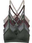 Kalon Women’s 4 Pack Racerback Sports Bralette Seamless Wireless Comfort Bra, Earth, M