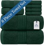 DAN RIVER 100% Luxurious Cotton Bath Towels Set - Premium Quality Pack of 8 - Ultimate Comfort and Absorbency for Bathroom, Luxury Bath Towels Set for Home & Spa (27" x 54"), Hunter Green