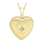 Carissima Gold Women's 9ct Yellow Gold Small Diamond Set Etched Heart Locket on Curb Chain of 46cm/18"