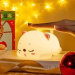 ZILLOQUIL Hetigol Cute Purring Cat Nursery Night Light for Kids,7 Color Changing Soft Silicone Baby Room Decor Lamp, Touch Silicone Bedside Animal Lamp, for Teen Girls Boys (Purring Cat Lamp)