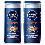 NIVEA MEN 3 in 1 Sport Shower Gel (2 x 250 ml), Men's Body Wash for Body, Face and Hair, Gentle After Sports Cleanser, Conditioner & Freshness Shower Soap 24 Hours