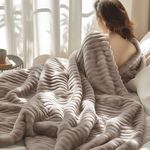 Bedsure Super Soft Taupe Throw Blanket - Fuzzy Bed Blankets Fluffy Fleece Blankets for Bed, Couch, Sofa, Plush Lightweight Light Brown Blanket for All Season, 50x60 Inches, Stripe Textured