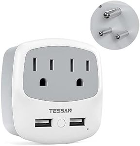 TESSAN US to India Plug Adapter, Type D Travel Adaptor with 2 USB Charger Ports 2 American Outlets, USA to India Power Converter for Nepal Bangladesh Maldives Pakistan Tanzania