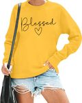 UNIQUEONE Blessed Sweatshirt Women Fall Clothes Christian Crewneck Religious Graphic Pullover Tops Easter Teacher Shirt Yellow