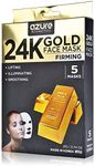 24K Gold Firming Face Mask by Azure - Helps Reduce Spots and Wrinkles | Helps Increase Skins Elasticity | Helps Hydrate, Firm and Rejuvenate - 5 Pack