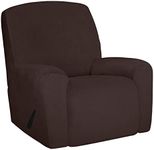 Easy-Going 4 Pieces Velvet Recliner Chair Cover Stretch Reclining Sofa Slipcover Non-Slip Couch Cover Soft Washable Furniture Protector for Kids Pets (Recliner, Chocolate)