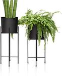 Ezzu Crafts Set of 2 Modern Planters with Stand, Large Planter Pots with Metal Stands, Flower Pot Living Room Decor for Orchid, Aloe, Large Cactus Plants