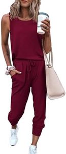 PRETTYGARDEN Women's Two Piece Outfit Sleeveless Crewneck Tops with Sweatpants Active Tracksuit Lounge Wear (Wine Red,X-Large)