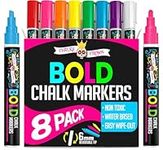 Liquid Chalk Markers for Blackboards - Bold Color Dry Erase Marker Pens - Chalk Markers for Chalkboards Signs, Windows, Blackboard, Glass - 6mm Reversible Tip (8 Pack) - 24 Chalkboard Labels Included