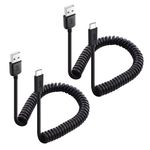 Cable Matters 2-Pack USB to USB C Coiled Cable with 3A/15W Fast Charging 0.3-1.2m, Support Apple CarPlay, Android Auto, Coiled USBA to USBC Cable, for iPhone 16 Pro Max, Galaxy S24, iPad
