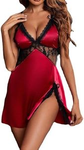 AEKAN Women Lingerie Lace Chemise Sleepwear Babydoll Nightwear Sexy Strap Nightgown Chemise (rose red, Small)