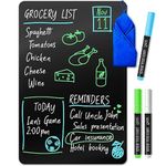 Magnetic Black Dry Erase Board for Fridge (30 x 20 cm), Stain-Resistant w/ 3 Magnetic, Fine-Tip Neon Chalk Markers, Erasable Refrigerator Blackboard for Kitchen Menu & Grocery List by Yes4Quality