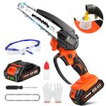 Olmlmo Mini Chainsaw Cordless 6 Inch, Electric Chain Saw with 2.0Ah Battery, Hand Held Protable Mini Saw for Tree Wood Branch Cutting, Battery Pruning Saw for Garden Household