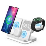 4 in 1 Wireless Charger with Alarm Clock Compatible for Galaxy Watch 7/Ultra/FE/6/5/5 Pro/4 Galaxy S24/Ultra/S24+/S23/Note 20/Z Flip 6/5 Fold 6/5 Galaxy Buds 3/2/Pro Multiple Devices Charging Station